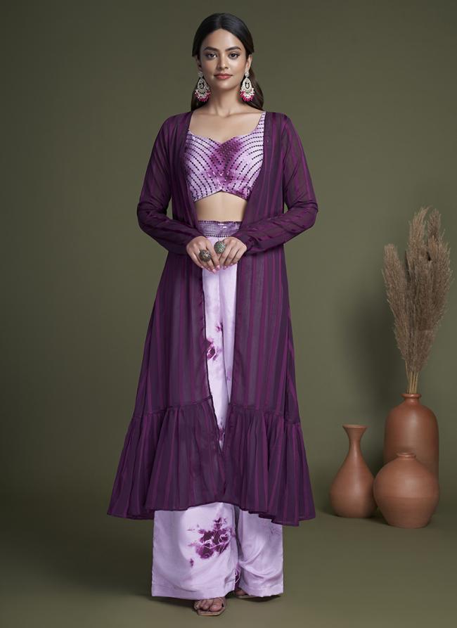 Georgette Lavender Party Wear Embroidery Work Readymade Indo Western